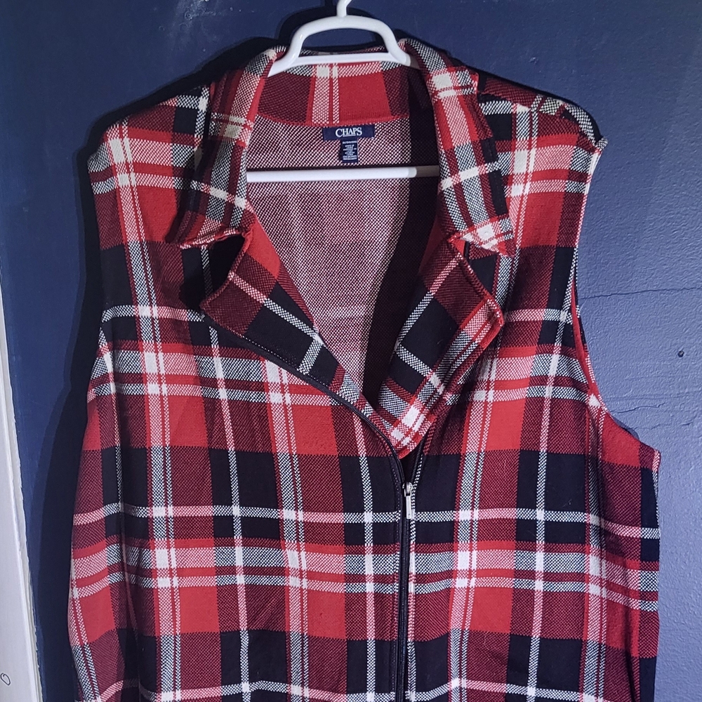 Chaps Red Plaid Sleeveless Vest